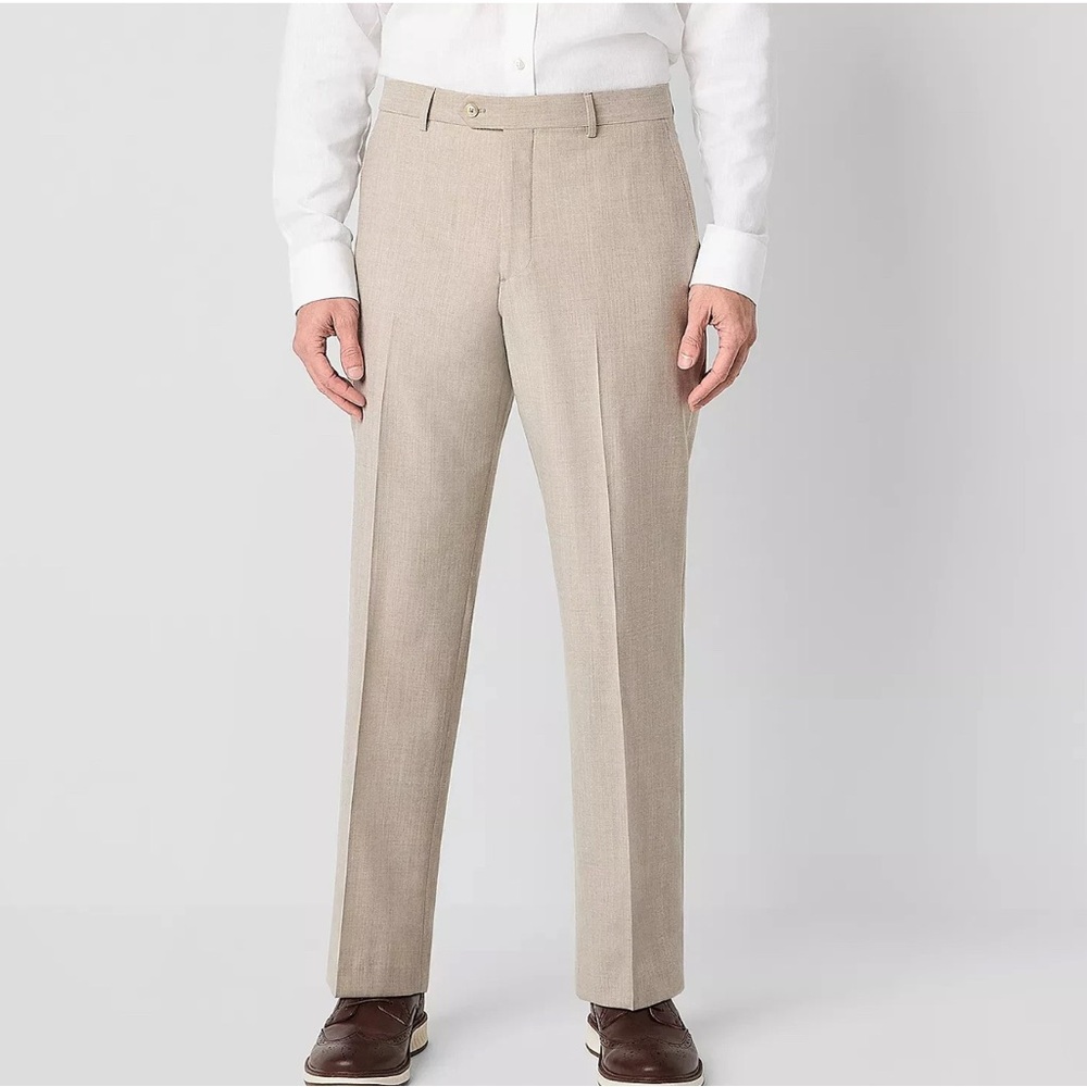 Stafford Linen Blend Beige Men's Dress Pants